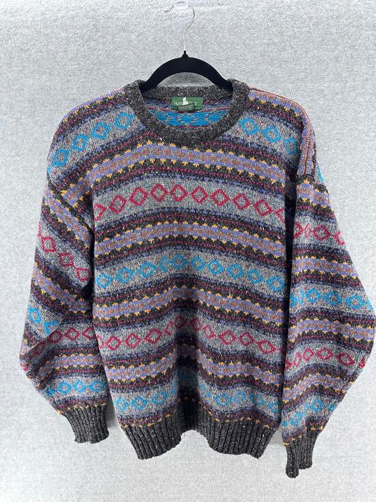 Hunt Club Other - VTG Hunt Club Mens sz L Wool Knit Sweater Blue Gray Red Stripes Grandpa Academia